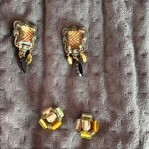 Vintage Style Earrings with Black and Gold Accents; clip on